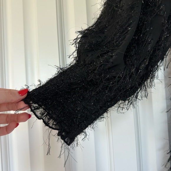 ASOS DESIGN fluffy mini dress with ruched bust and shirred cuffs in black - Picture 4 of 8